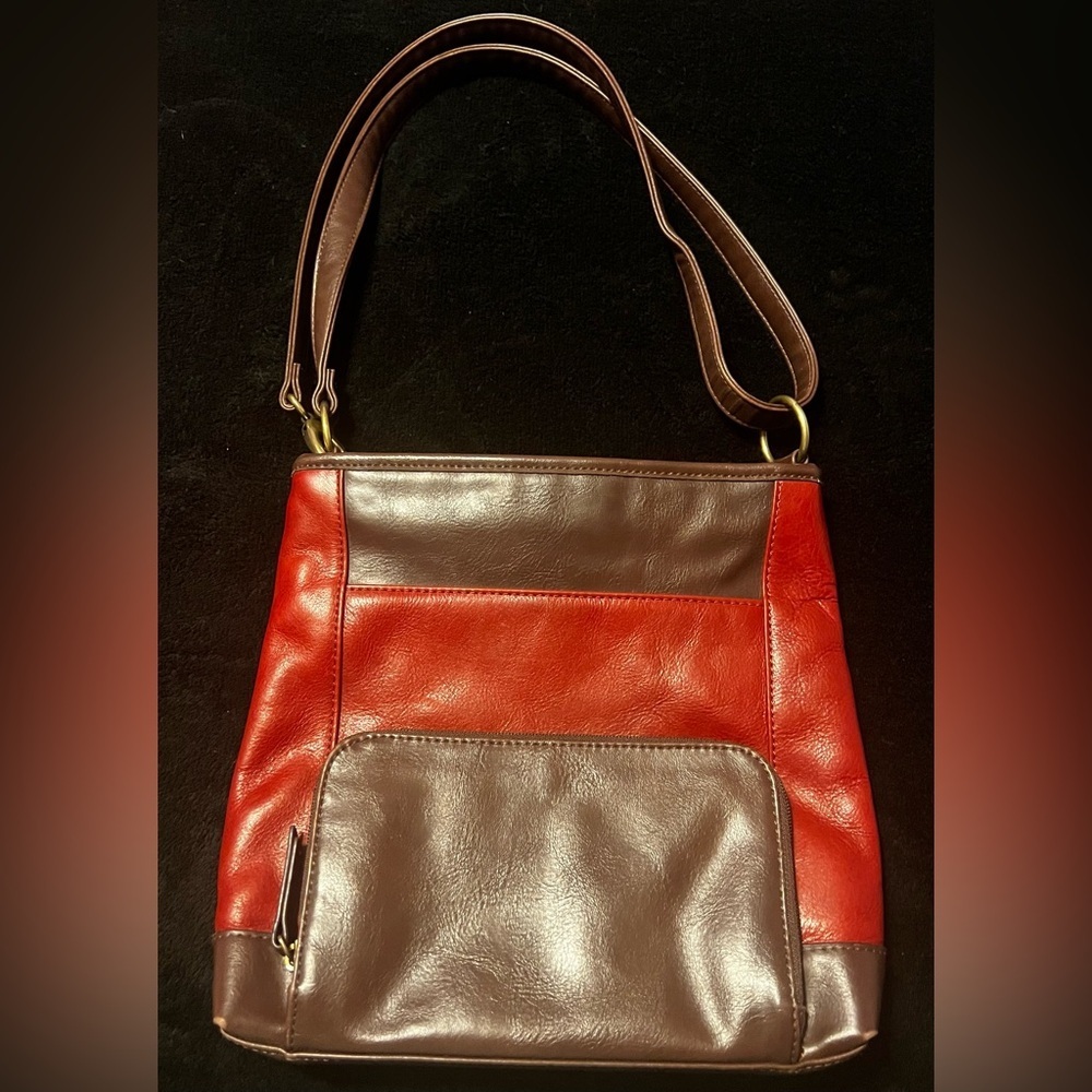 UC Tignanello Red & Brown Leather Shoulder Bag Handbag Purse - Picture 3 of 14